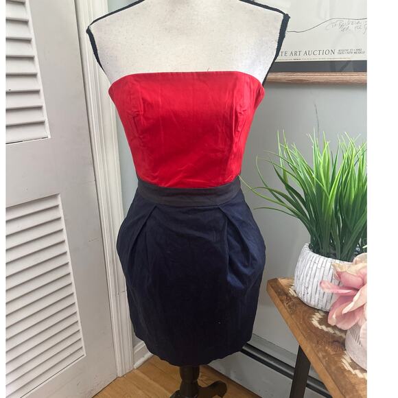 FRENCH CONNECTION Womens Dress 4 Red Blue Color Block Coquette Summer July 4 - Picture 1 of 11